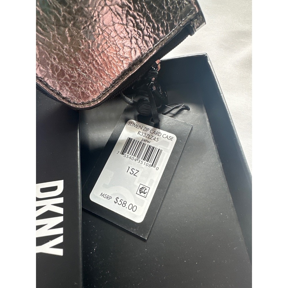 DKNY Lumen‎ Zip Card Case Pewter Metallic Crinkle Wallet R33ZLZ45 New in Box - Picture 2 of 5